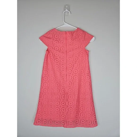 The Childrens Place Girls Coral Pink Floral Lace Shift Dress Short Sleeve 7/8 - Picture 2 of 7